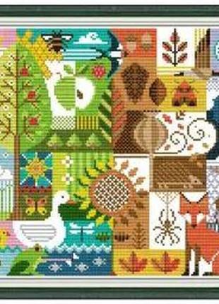 Набір для вишивання за нанесеною на канву схемою "four seasons". aida 14ct printed 45*31 см