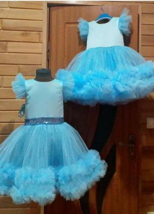 Голубое нарядное платье  облако детское1 фото