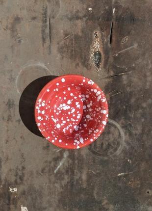 Соусник керамічний червоний з білими вкрапленнями, маленька піала5 фото