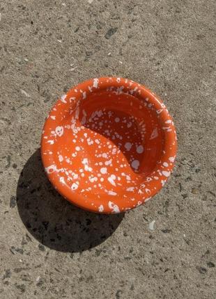 Соусник керамический оранжевый с белыми вкраплениями, маленькая пиала4 фото