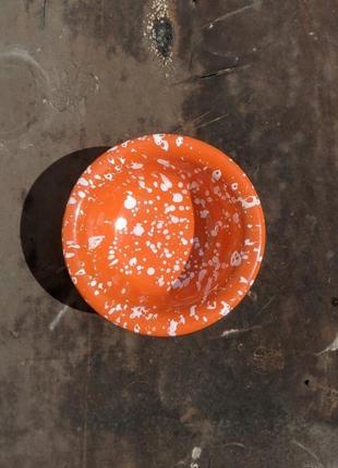 Соусник керамічний оранжевий з білими вкрапленнями, маленька піала2 фото