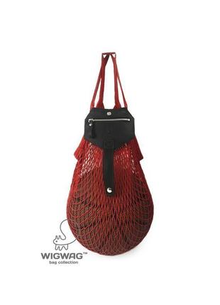 Красная сумка-авоська с кошельком из натуральной кожи