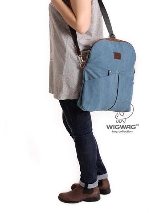 Сумка з блакитного кинувся і натуральної шкіри, жіноча сумка-рюкзак3 фото