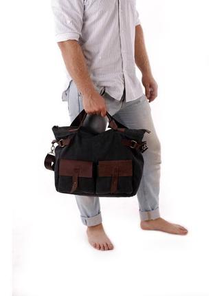 Мужская сумка через плечо из канваса и натуральной кожи5 фото