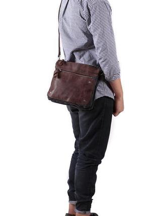 Небольшая мужская сумка, три отделения, канвас и натуральная кожа4 фото