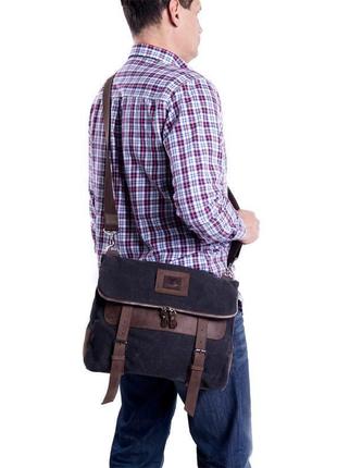 Мужская сумка-трансформер из канваса (холста) и кожи5 фото