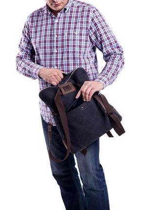 Мужская сумка-трансформер из канваса (холста) и натуральной кожи3 фото
