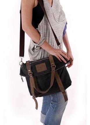 Женская сумка-трансформер из канваса и натуральной кожи3 фото