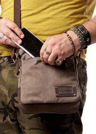 Мужская сумка небольшого размера из канваса и натуральной кожи, серый графит5 фото