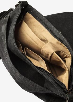 Мужской портфель, канвас и натуральная кожа, коричневый4 фото