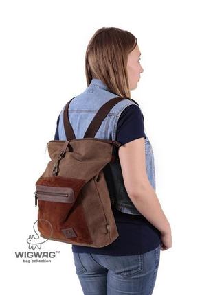 Женская сумка из коричневого канваса и кожи3 фото