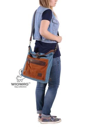 Жіноча сумка-трансформер, блакитний канвас і натуральна шкіра5 фото