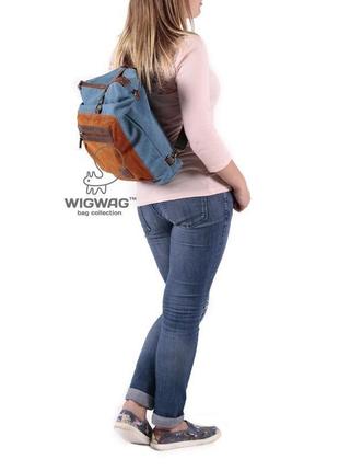 Жіноча сумка-трансформер, блакитний канвас і натуральна шкіра4 фото
