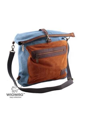 Женская сумка-трансформер, голубой канвас и натуральная кожа1 фото