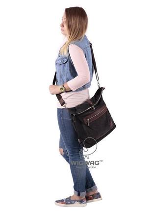 Жіноча сумка-трансформер, блакитний канвас і натуральна шкіра9 фото