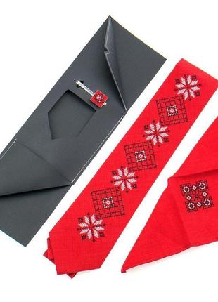 Вышитый галстук с платком и зажимом №8521 фото