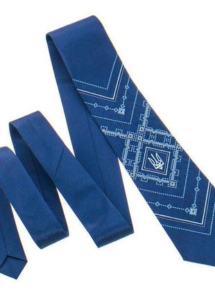 Вышитый галстук с трезубом №819, оригинальный сувенир из украины, подарок коллеге2 фото