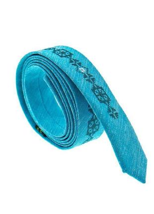 Тонкий галстук с вышивкой №835, стильный подарок другу, подруге, оригинальный этно-сувенир6 фото