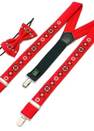 Дитячі вишиті підтяжки з метеликом червоні