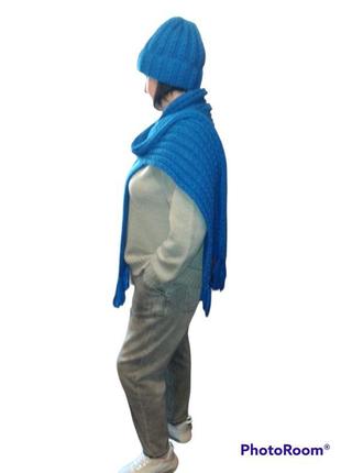 Зимовий комплект шапка шарф довгий шарф синя шапка5 фото