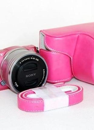 Защитный футляр - чехол для фотоаппаратов sony nex-3n, nex-5, nex-5c, nex-5t, nex-5r, a5000, a5100 - розовый
