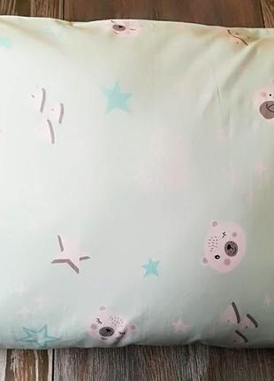 Наволочка ведмедики-зірочки на блідо-м'ятному тлі з запахом, на дитячу подушку 60 *40 см, 100% хлопо3 фото