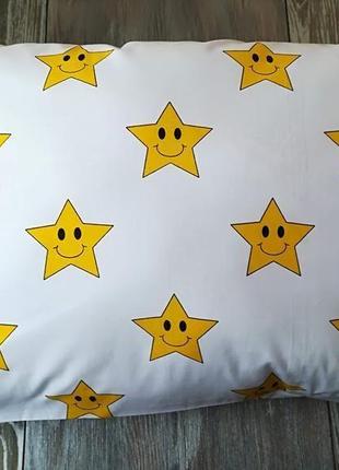 Наволочка желтые звезды на белом фоне с запахом, на детскую подушку  60 *40 см, 100% хлопок2 фото
