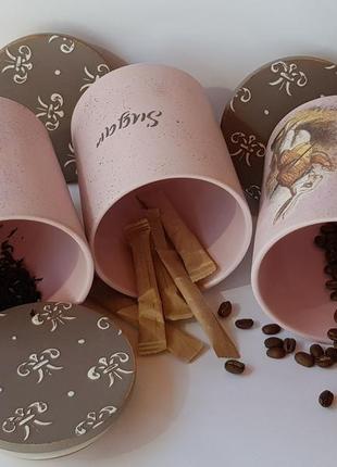 Набор керамических баночек кофе чай сахар5 фото