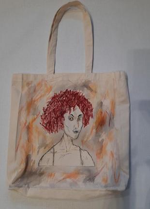 Еко-сумка з саржі дівчина з червоним волоссям