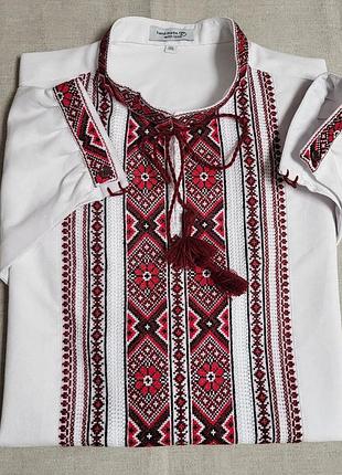 Чоловіча вишиванка, ручна робота, домоткане полотно "цвітна" р.3хl(58)