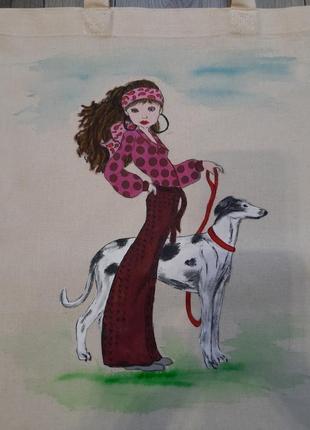 Эко-сумка из хлопка девочка с собакой1 фото