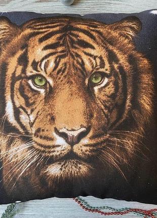 Подушка с тигром новогодняя декоративная хлопковая гипоаллергенная  "тигр", 45 см * 45 см