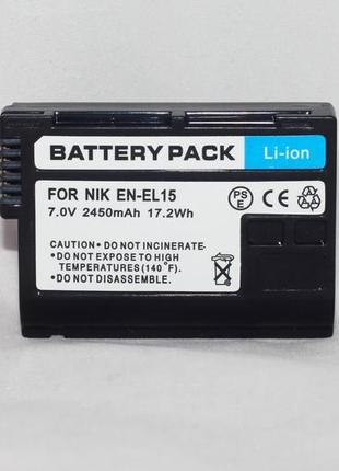 Аккумулятор для фотоаппаратов nikon d7000, d7100, d7200, d600, d610, d800, d810 - en-el15 (аналог) 2450 ma