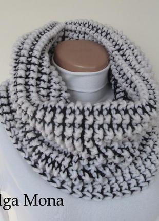 Снуд жіночий. шарф хомут (чорно-білий)3 фото