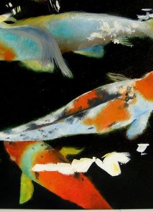 Картина маслом японские карпы кои, картина рыбы3 фото