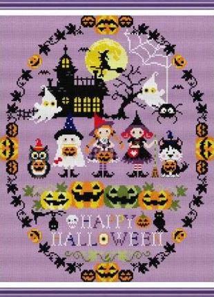 Набір для вишивання за нанесеною на канву схемою "happy halloween". aida 14ct printed, 36*44 см