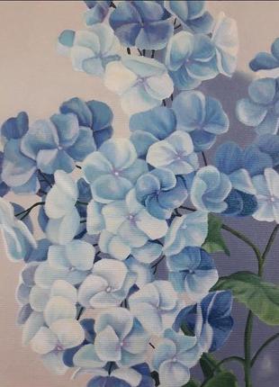 Ніжна блакитна гортензія, картина олією на полотні, квіти, квітковий живопис.4 фото