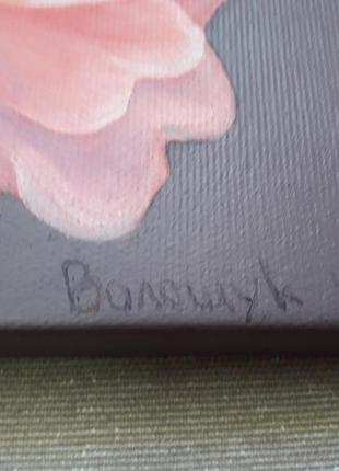 Рожева квітка півонії, картина олією на полотні, розмір 24х24см.4 фото