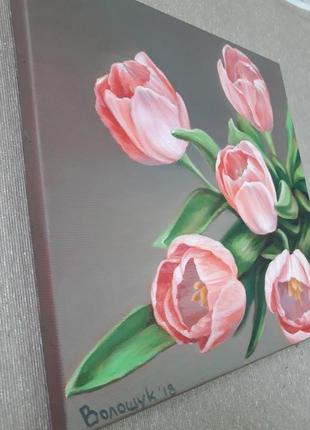 Тюльпаны, цветы, картина маслом размером 24х24см3 фото