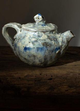 Глиняний чайник для чайної церемонії. маленький керамічний чайник, чайник з фактурною поливою1 фото