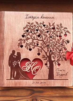 Весільний альбом з дерева! з вашими іменами та ініціалами1 фото