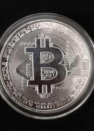 Сувенірна монета bitcoin btc біткейн, у пластиковій коробочці, silver