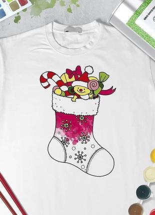Набор футболка-раскраска "новогодний носок"1 фото