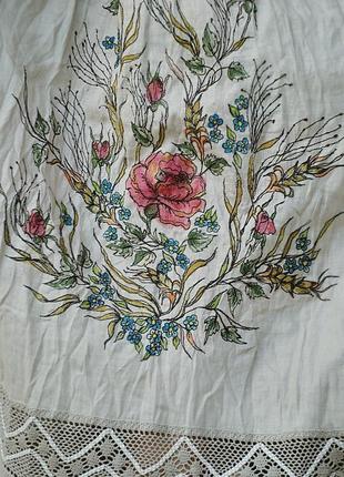 Льняное платье с вышивкой и росписью "дымчатая роза"4 фото