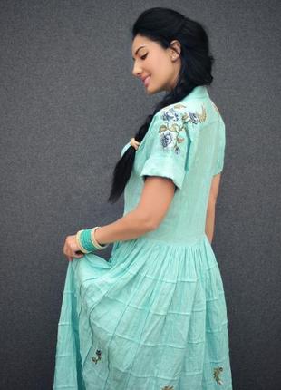 Платье в бохо-стиле с  вышивкой "нежная бирюза"6 фото