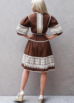 Платье с кружевом "шоколадное"  этно платье, нарядное платье, платье с поясом5 фото
