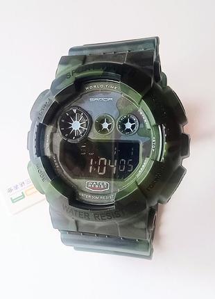 Наручные часы sanda модель 289 спортивные милитарные тактические цифровой дисплей камуфляж зеленый