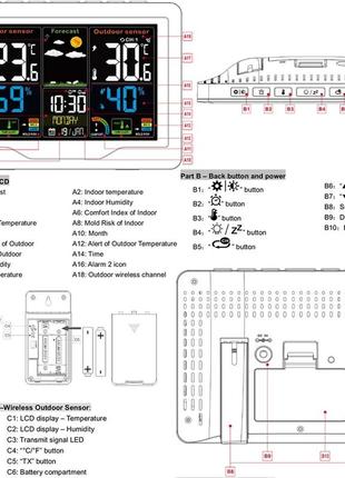 Багатофункціональна цифрова метеостанція fanju fj3383c з термометром, гігрометром,барометром один радіодатчик6 фото
