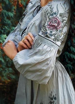 Платье с вышивкой и росписью "сказочная осень" вышитое платье , этно платье, вышиванка, бохо платье1 фото