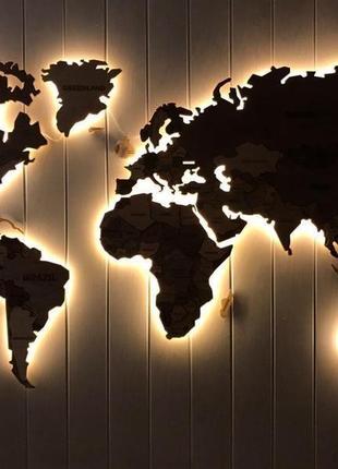 Карта світу 3d з підсвічуванням, гравіруванням назв країн і кордонів, багаторівнева...